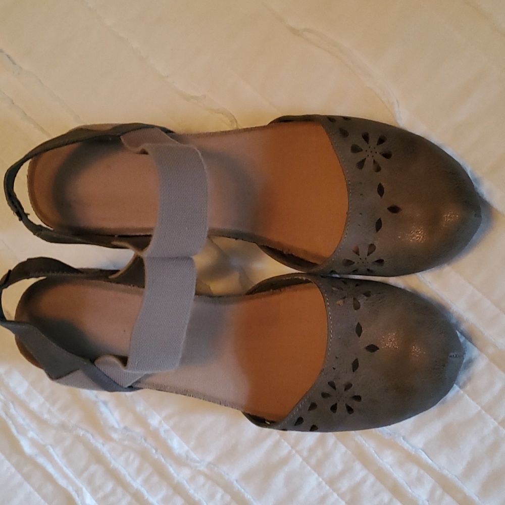Charcoal Grey Slingback Wedge Sandals